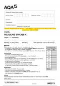 2023 AQA GCSE RELIGIOUS STUDIES A 8062/13 Paper 1: Christianity Question Paper & Mark scheme (Merged) June 2023 [VERIFIED]