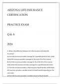 ARIZONA LIFE INSURANCE CERTIFICATION PRACTICE EXAM Q & A 2024.