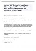 Critical HOT Topics for Real Estate Licensing Exam/ Superior School of Real Estate Pro Final Exam Well Answered Rated A+ 2024.