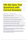 FIN 582 Quiz Test Questions with Correct Answers