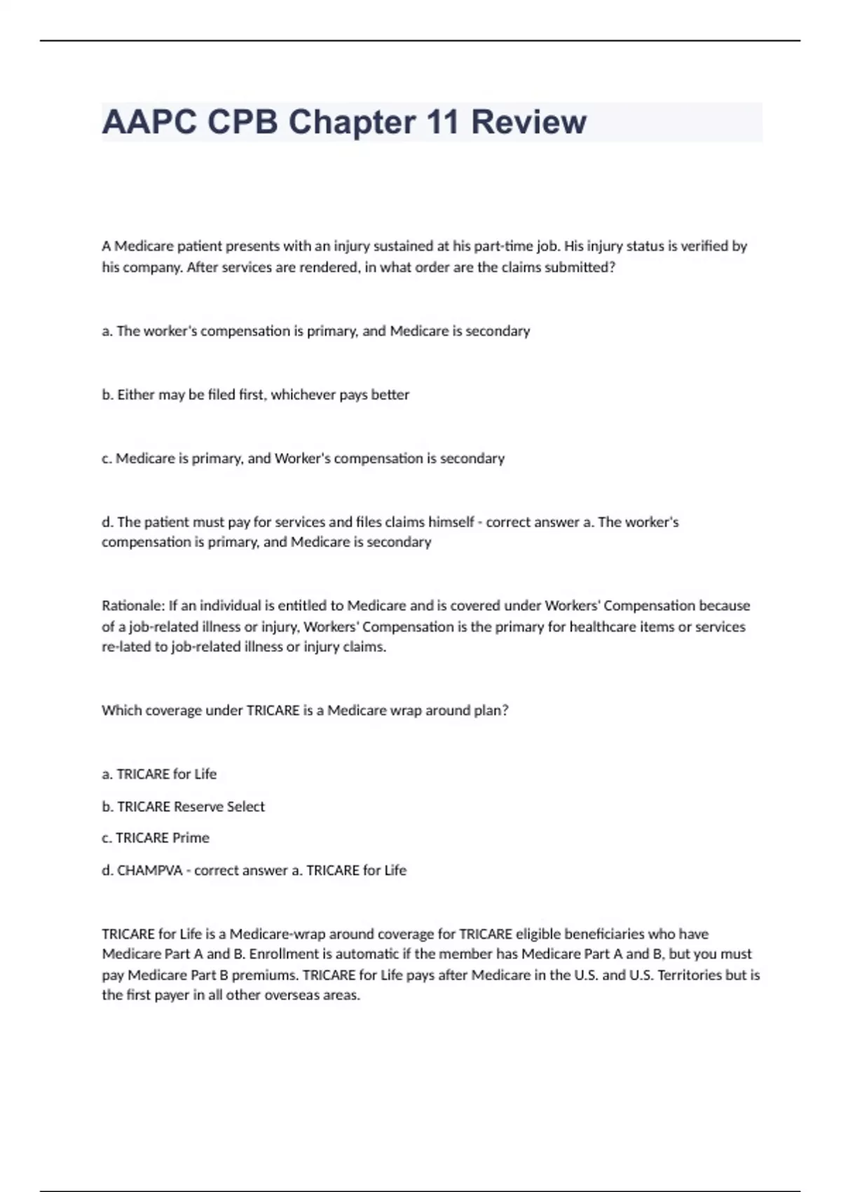 AAPC CPB Chapter 11 Review Question N Answer 2023/2024 - AAPC CPB ...