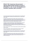 POLS 1101: American Government (Spring 2023) Study Guide for Exam 2 (Chapters 7, 10, 11, 12, 13) Questions & Answers Verified 100% Correct!!