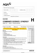 2023 AQA GCSE COMBINED SCIENCE: SYNERGY 8465/3H Higher Tier Paper 3 Physical Sciences Question Paper & Mark scheme (Merged) June 2023 [VERIFIED]