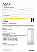 2023 AQA GCSE GERMAN 8668/RH Paper 3 Reading Higher Tier Question Paper & Mark scheme (Merged) June 2023 [VERIFIED]