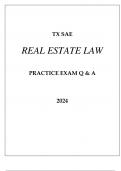 TX - SAE REAL ESTATE LAW PRACTICE EXAM Q & A 2024