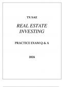 TX - SAE REAL ESTATE INVESTING PRACTICE EXAM Q & A 2024