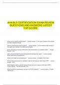    AHA BLS CERTIFICATION EXAM REVIEW QUESTIONS AND ANSWERS LATEST TOP SCORE.