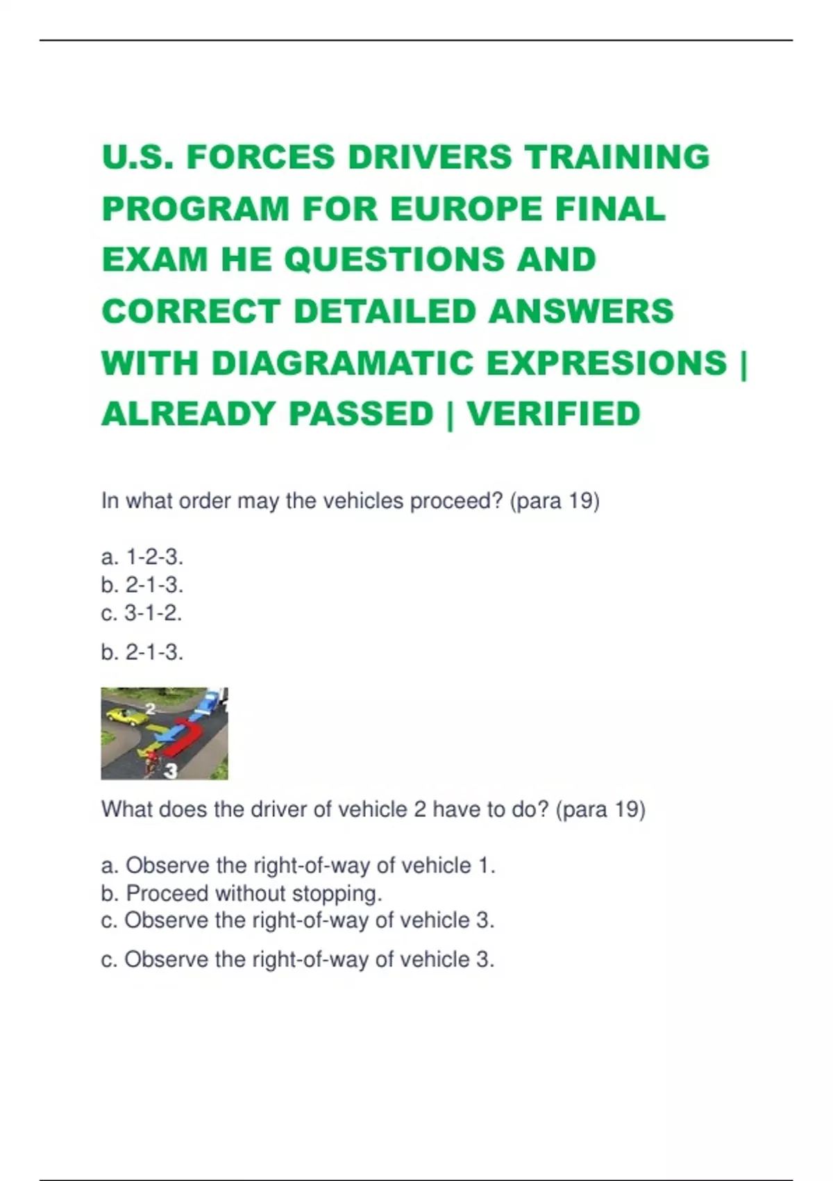 U.S. FORCES DRIVERS TRAINING PROGRAM FOR EUROPE FINAL EXAM HE QUESTIONS ...