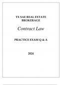 TX - SAE REAL ESTATE BROKERAGE (CONTRACT LAW) PRACTICE EXAM Q & A 2024.