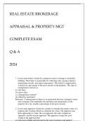 REAL ESTATE BROKERAGE APPRAISAL & PROPERTY MGT COMPLETE EXAM Q & A 2024.