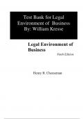 Test Bank For Legal Environment of Business 9th Edition By Henry R. Cheeseman (All Chapters, 100% Original Verified, A+ Grade)