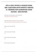 OCR A LEVEL PHYSICS A H556/02 EXAM:  600+ QUESTIONS WITH EXPERTLY VERIFIED  A+ ANSWERS FOR GUARANTEED EXAM  SUCCESS - 2024 EDITION