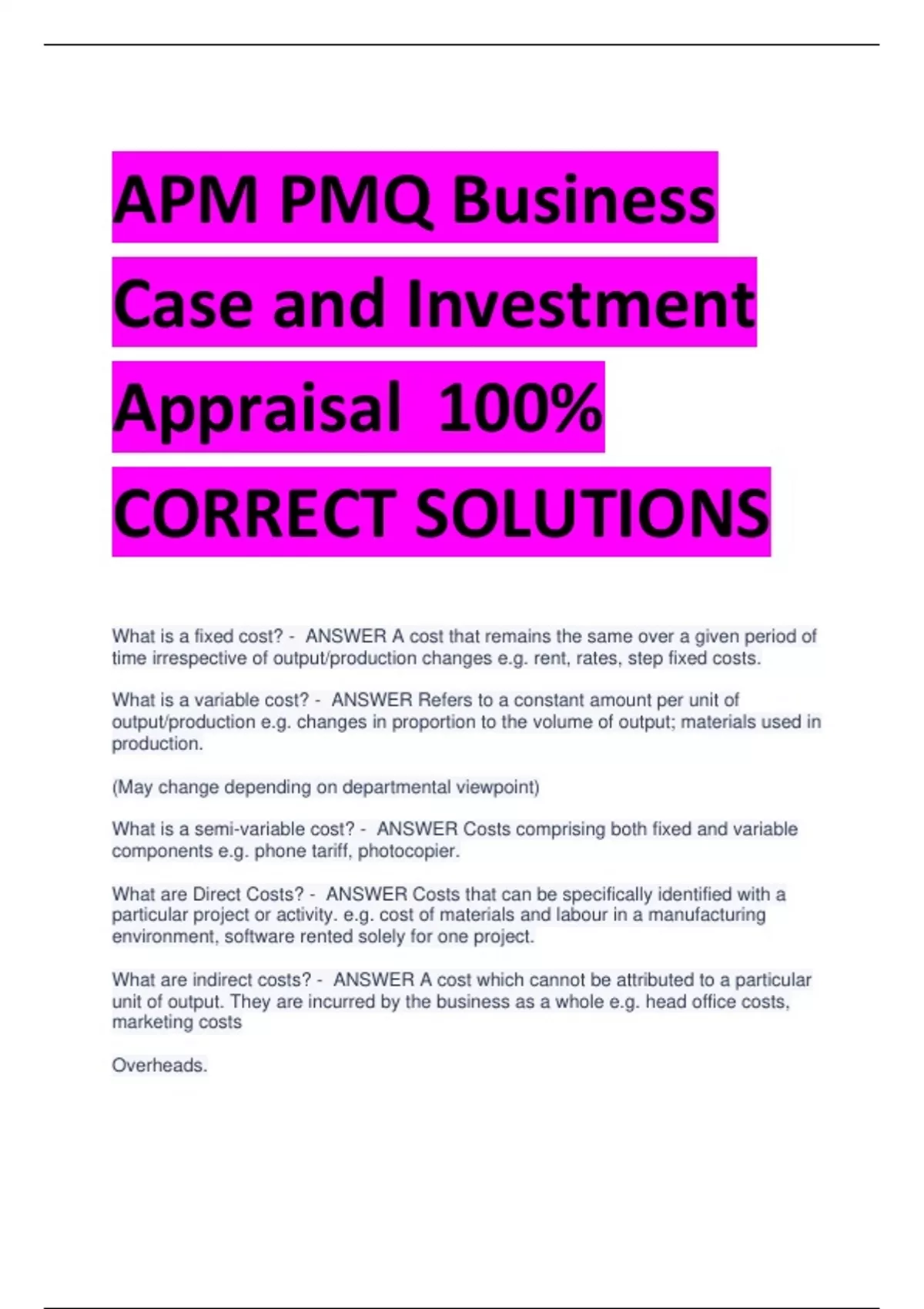 BUNDLE FOR APM PMQ EXAM Revision 100 VERIFIED SOLUTIONS LATEST