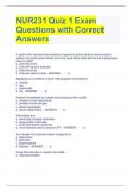 NUR231 Quiz 1 Exam Questions with Correct Answers