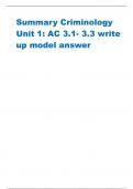 Summary Criminology Unit 1: AC 3.1- 3.3 write up model answer