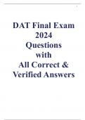 DAT Final Exam 2024 Questions with All Correct & Verified Answers