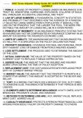 2022 Texas Adjuster Study Guide 367 QUESTIONS ANSWERS ALL CORRECT 1 / 31 1. PERILS: A CAUSE OF PROPERTY LOSSES UNDER AN INSURANCE CON- TRACT EX: WINDSTORM, HURRICANE, EXPLOSION, COLLAPSE OF BUILD- ING, VANDALISM, ACCIDENTAL DISCHARGE, AND THEFT 2. LAW OF 