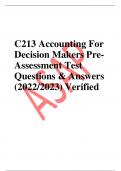 C213 Accounting For  Decision Makers Pre- Assessment Test  Questions & Answers  (2022/2023) Verified 