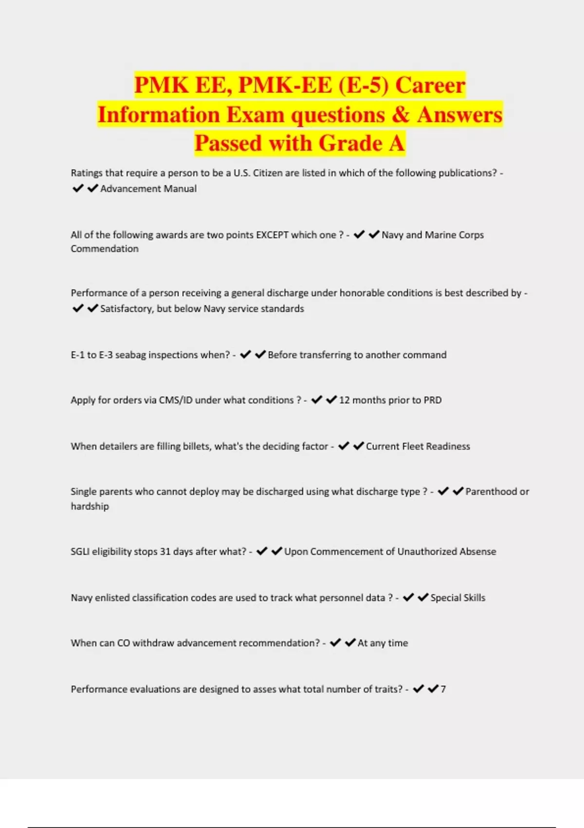 Pmk Ee Pmk Ee E 5 Career Information Exam Questions And Answers Passed