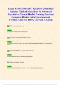 Exam 3: NSG526/ NSG 526 (New 2024/2025 Updates STUDY BUNDLE WITH COMPLETE SOLUTIONS) Clinical Modalities in Advanced Psychiatric Mental Health Nursing Practice Review | Questions and Verified Answers| 100% Correct| A Grade