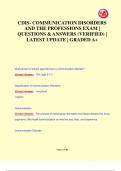 CDIS- COMMUNICATION DISORDERS  AND THE PROFESSIONS EXAM |  QUESTIONS & ANSWERS (VERIFIED) |  LATEST UPDATE | GRADED A+