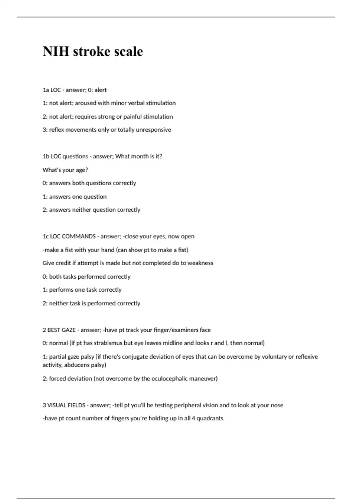 Nih Stroke Scale With Correct Answers Nih Stroke Scale Stuvia Us