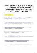 SPMT 319 QUIZ 1, 2, 3, 4, 5 AND 6 | ALL QUESTIONS AND CORRECT ANSWERS | ALREADY GRADED A+ | LATEST UPDATE