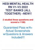 HESI MENTAL HEALTH RN V1-V3 2022 TEST BANKS (ALL TOGETHER) –NEW!! (I studied these questions and scored a 1186) Guaranteed Pass w/A+ Actual Screenshots w/Questions & Answers Included!!! A client on the mental health unit is becoming more agitated, shoutin