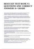 HESI EXIT TEST BANK V1 QUESTIONS AND CORRECT ANSWERS A+ GRADE