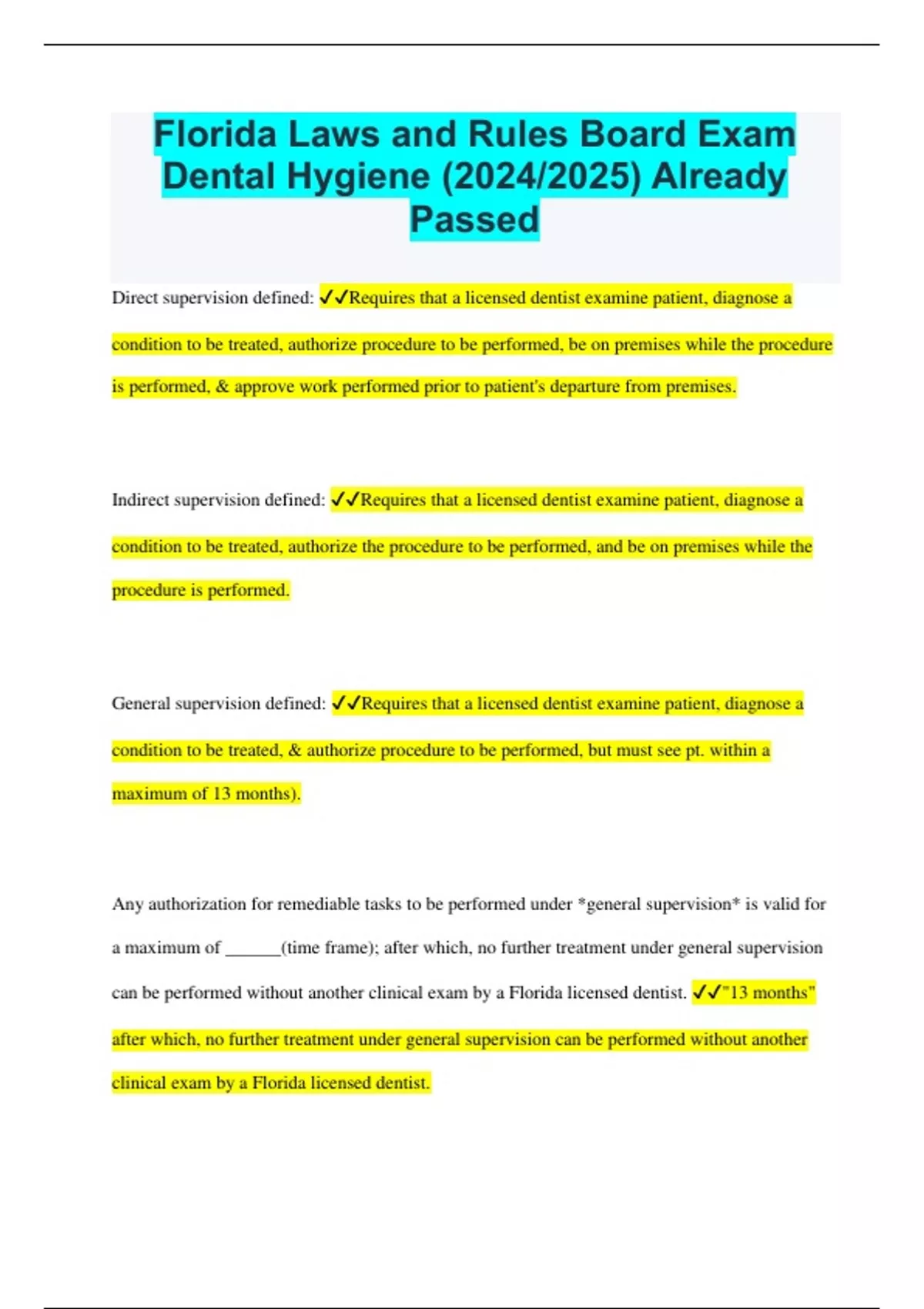 Florida Laws and Rules Board Exam Dental Hygiene (2024/2025) Already