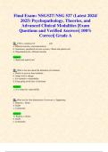 Midterm & Final Exams: NSG527/ NSG 527 (ALL Latest 2024/ 2025 STUDY BUNDLE WITH COMPLETE SOLUTIONS) Psychopathology, Theories, and Advanced Clinical Modalities Exams| Questions and Verified Answers| 100% Correct| Grade A