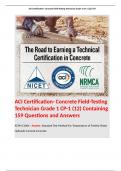 ACI Certification- Concrete Field-Testing Technician Grade 1 CP-1 (12) Containing 159 Questions and Answers 