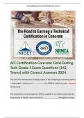 ACI Certification Concrete Field-Testing Tech Grade 1 Exam Questions (142 Terms) with Correct Answers 2024. 