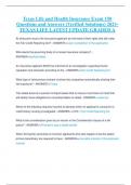 Texas Life and Health Insurance Exam 150 Questions and Answers (Verified Solutions) 2023-TEXAS LIFE LATEST UPDATE GRADED A.