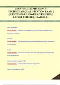 GIANT EAGLE PHARMACY  TECHNICIAN QUALIFICATION EXAM |  QUESTIONS & ANSWERS (VERIFIED) |  LATEST UPDATE | GRADED A+