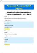 ADVANCED PLACEMENT (AP) BIOLOGY MACROMOLECULES 139 QUESTIONS CORRECTLY ANSWERED |100% RATED