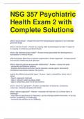 NSG 357 Psychiatric Health Exam 2 with Complete Solutions