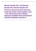 ATI MENTAL HEALTH PROCTORED 2024 LATEST 2023-2025 ACTUAL EXAM QUESTIONS AND CORRECT DETAILED ANSWERS WITH RATIONALES ALREADY GRADED A 