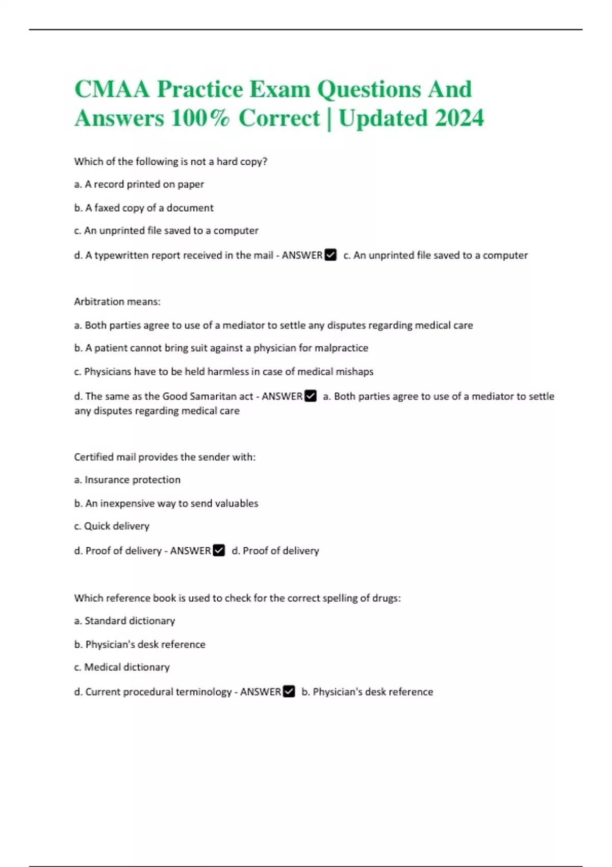 CMAA Practice Exam Questions And Answers 100 Correct Updated 2024