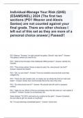 Individual-Manage Your Risk (QHS) (ESAMS/NEL) 2024 (The first two sections (PO1 Weaver and Alexis Santos) are not counted against your final grade. There are other choices I left out of this set as they are more of a personal choice answer.) Passed!!