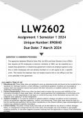 LLW2602 Assignment 1 (ANSWERS) Semester 1 2024 (890840) - DISTINCTION GUARANTEED -(3 different answers included) 