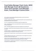 Food Safety Manager Flash Cards, SERV Safe Manager Exam (80 Questions), Texas food manager, Food Questions and Answers 100% Accurate