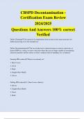 CBSPD Decontamination - Certification Exam Review 2024/2025 Questions And Answers 100% correct Verified