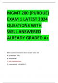 MGMT 200 (PURDUE) EXAM 1 LATEST 2024 QUESTIONS WITH WELL ANSWERED ALREADY GRADED A+ 