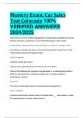 BEST ANSWERS Mastery Exam, Car Sales Test Colorado 100%  VERIFIED ANSWERS  2024/2025