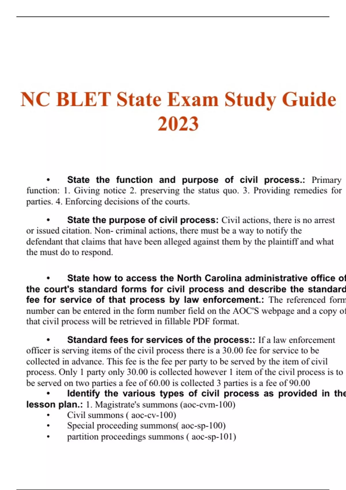 Nc Blet State Exam Questions And Answers 2023/2024 With Complete ...