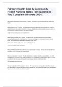 Primary Health Care & Community Health Nursing Roles Test Questions And Complete Answers 2024.