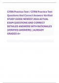 CFRN Practice Test / CFRN Practice Test Questions And Correct Answers Verified STUDY GUIDE NEWEST 2024 ACTUAL EXAM QUESTIONS AND CORRECT DETAILED ANSWERS WITH RATIONALES (VERIFIED ANSWERS) |ALREADY GRADED A