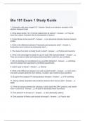 Bio 101 Exam 1 Study Guide with complete solutions