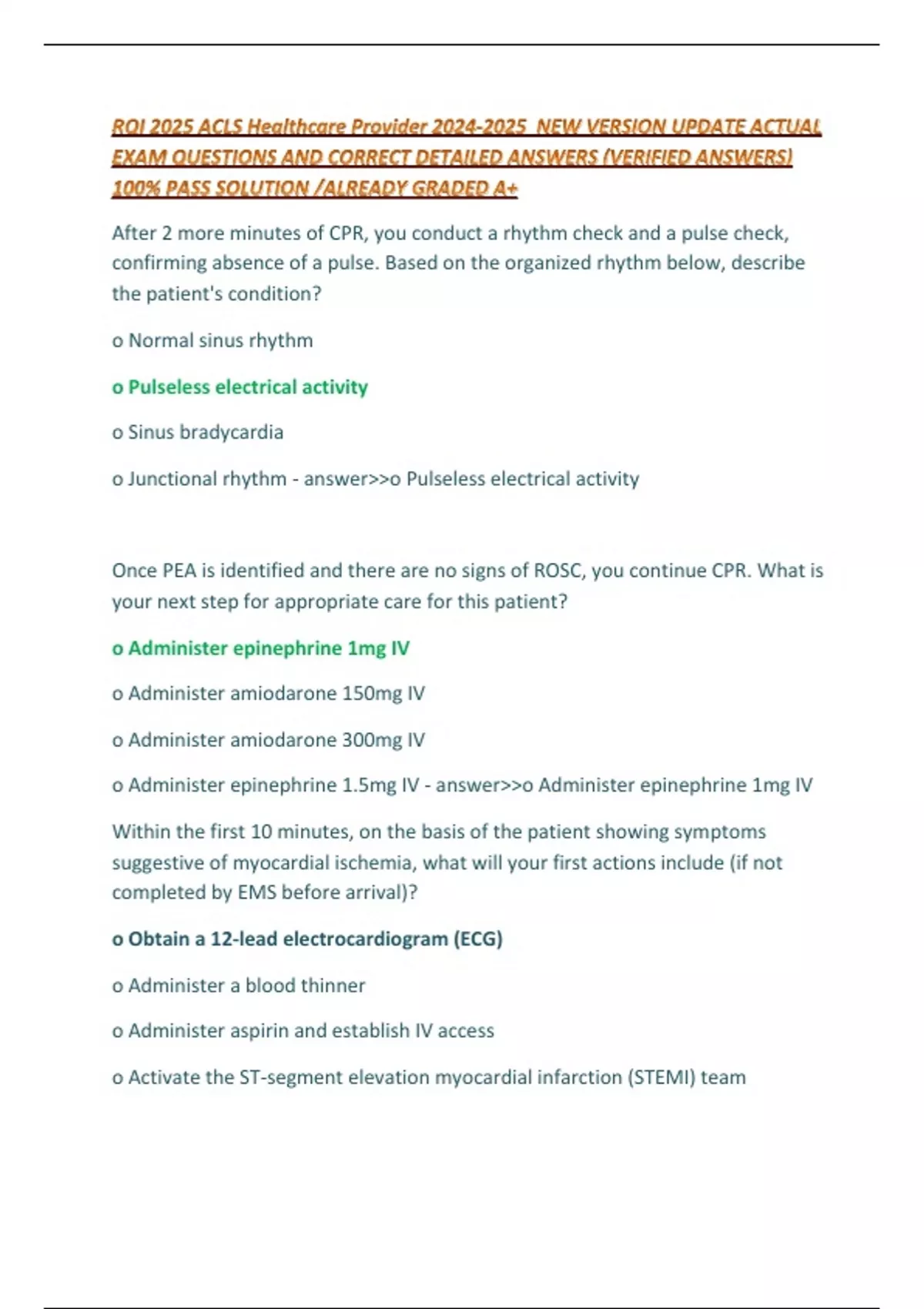 RQI 2025 ACLS Healthcare Provider NEW VERSION UPDATE ACTUAL EXAM